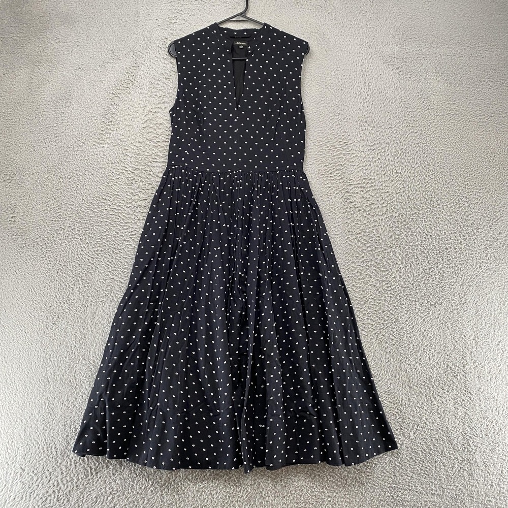 J. Peterman Dress Womens 8 Black Polka Dot Fit Flare High Neck Midi Cotton